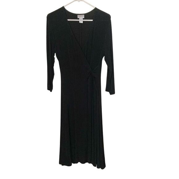 Chico's Travelers Women's Dress Size 1 (M-8) Black Faux Wrap Stretch V-Neck - Picture 1 of 5